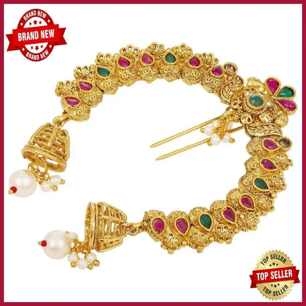 Traditional Indian Hair Brooch Pearl Rhinestone Bridal Wedding Accessory
